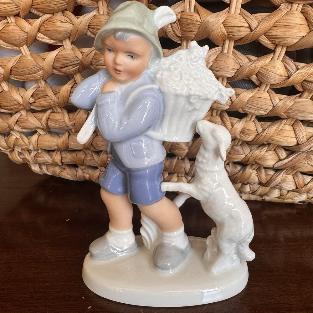 Vintage GEROLD PORZELLAN BAVARIA #7003 Boy & Lamb West Germany